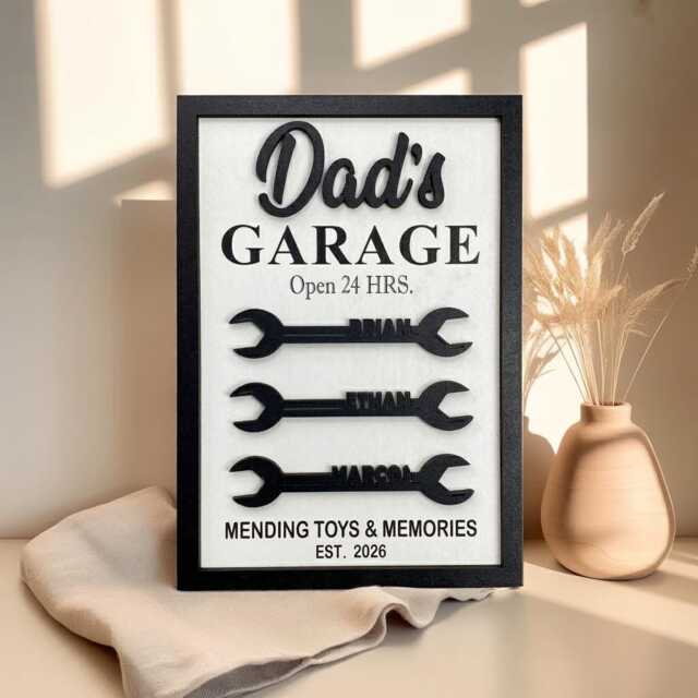 Dad's Garage Wooden Sign, Personalized Dad Gift, Custom Name Wall Decor, Father Workshop Mechanic Father's Day Gift - image 1