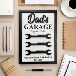 Dad's Garage Wooden Sign, Personalized Dad Gift, Custom Name Wall Decor, Father Workshop Mechanic Father's Day Gift - thumbnail 2