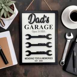 Dad's Garage Wooden Sign, Personalized Dad Gift, Custom Name Wall Decor, Father Workshop Mechanic Father's Day Gift - thumbnail 3