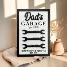 Dad's Garage Wooden Sign, Personalized Dad Gift, Custom Name Wall Decor, Father Workshop Mechanic Father's Day Gift - thumbnail 1