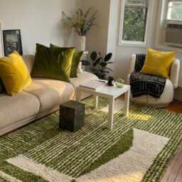 Moss Green & Cream Abstract Geometric Moroccan Rug - Handmade Berber Shag Carpet Large Area Sage Wool Decor - thumbnail 3