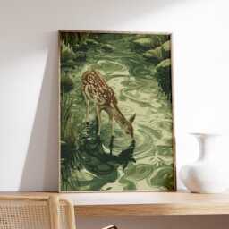 Deer Forest Poster, Botanical Nature Art Print in Modern Illustration Style - thumbnail 2