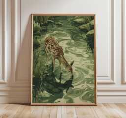Deer Forest Poster, Botanical Nature Art Print in Modern Illustration Style - thumbnail 1