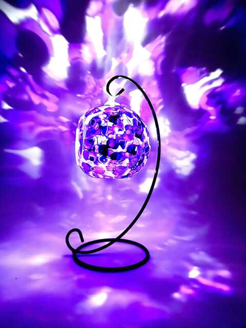 Hand Painted Purple Abstract Glass Candle Holder With Metal Stand - image 1