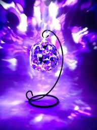 Hand Painted Purple Abstract Glass Candle Holder With Metal Stand