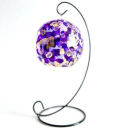 Hand Painted Purple Abstract Glass Candle Holder With Metal Stand - thumbnail 2