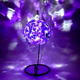 Hand Painted Purple Abstract Glass Candle Holder With Metal Stand - thumbnail 4