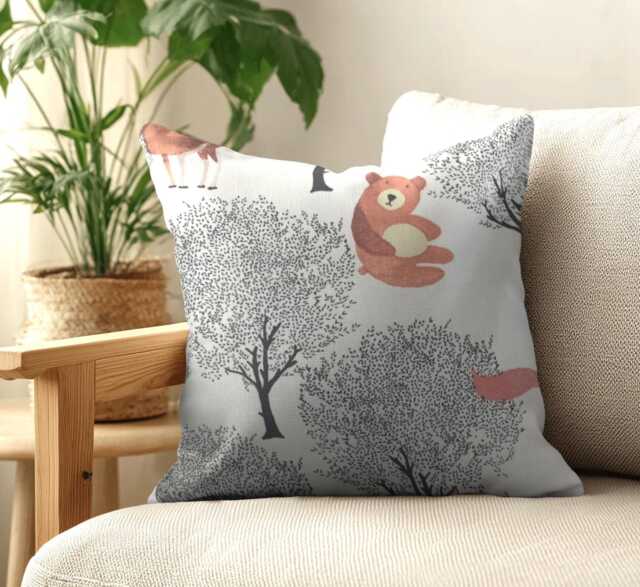 Scandi Animal Cover Throw Pillow With Fox, Moose & Bear . 16 - image 1