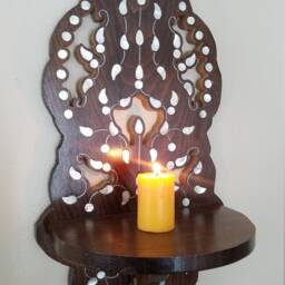 Handmade Walnut Candle Holder, Mother Of Pearl Inlay, Syrian Sconce - thumbnail 2