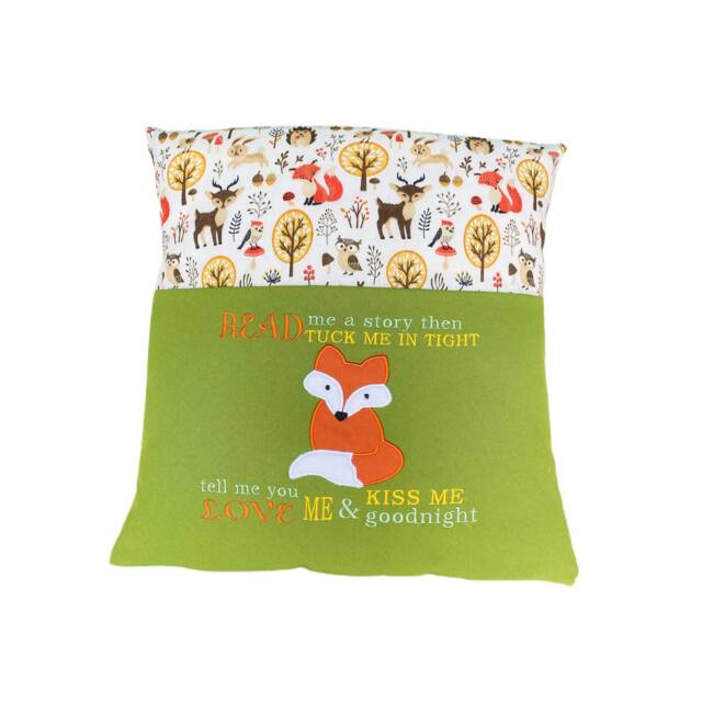 Embroidered Fox Reading Pillow Children's Story Book Pocket Cushion - image 1