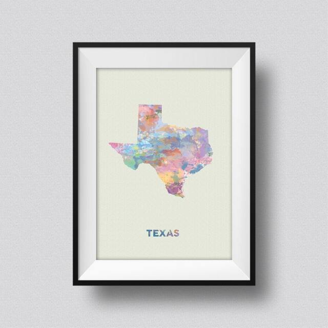 Texas Watercolor Map Usa Art Print Ink Splash Poster Canvas
