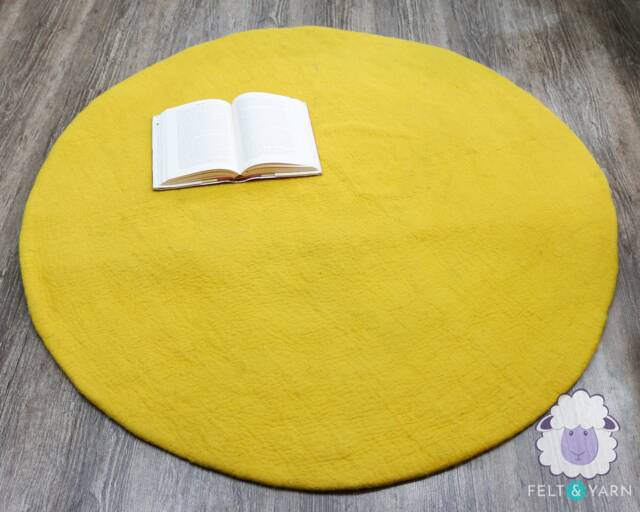 Handmade Yellow Felt Sheet Rug - Round Wool Rugs For Living Room, Bedroom & Bathroom Felted Carpet - image 1