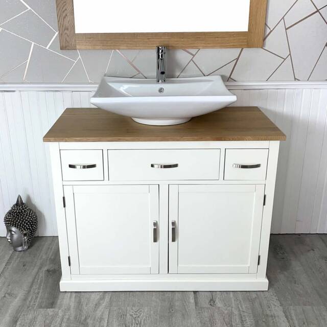 Bathroom Furniture - White -1000mm Vanity Cabinet Storage Sideboard & Ceramic Basin 1161Pcb016 - image 1