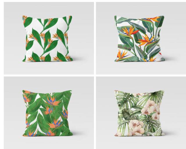 Green Flower Cushion Cover-Exotic Throw Pillow Case-Modern Leaves Case-Garden Cover-Gift For Her Cushion-Handmade Material - image 1