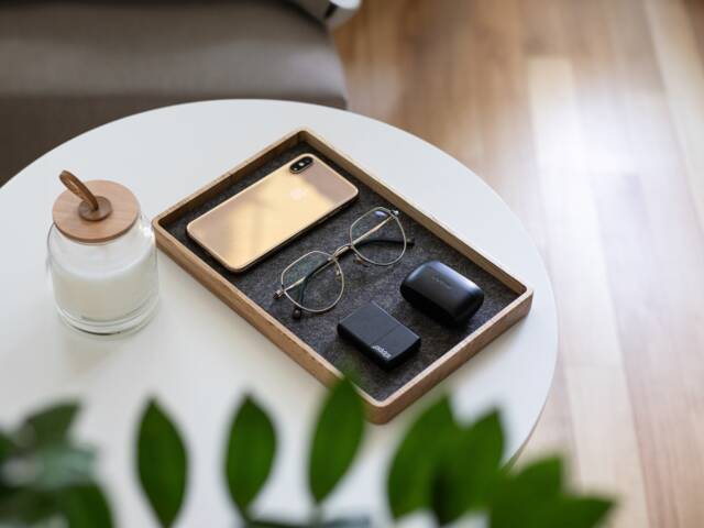 Wooden Catch All Tray Felt-Lined Walnut Or Oak Organizer - image 1