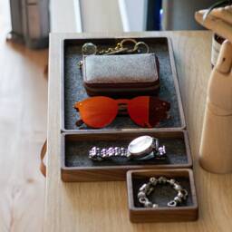 Wooden Catch All Tray Felt-Lined Walnut Or Oak Organizer - thumbnail 3