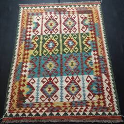 Kilim Rug Tribal, Handmade Artisan Afghan Turkish Aztec Sheep Natural Wool 202x154 cm - thumbnail 1