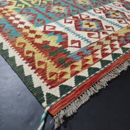 Kilim Rug Tribal, Handmade Artisan Afghan Turkish Aztec Sheep Natural Wool 202x154 cm - thumbnail 2