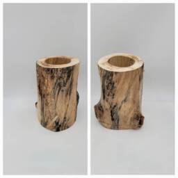 Log Vase Plant Holder - Water Resistant Or Natural Hollowed Tree Indoor Wood Pot Rustic Unique Gift For Him Her Utensil Storage - thumbnail 2