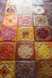Sold 6 Ceiling Tin Midcentury Modern Vintage Ceramic Glazed 1870 Tiles Time Wheel Primitive Folk Southwestern Rustic Country Patio Garden - thumbnail 1
