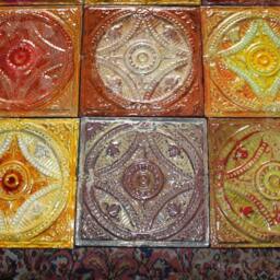 Sold 6 Ceiling Tin Midcentury Modern Vintage Ceramic Glazed 1870 Tiles Time Wheel Primitive Folk Southwestern Rustic Country Patio Garden - thumbnail 3