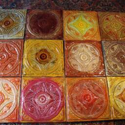 Sold 6 Ceiling Tin Midcentury Modern Vintage Ceramic Glazed 1870 Tiles Time Wheel Primitive Folk Southwestern Rustic Country Patio Garden - thumbnail 2