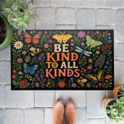 Kindness Doormat, Insect Floral Welcome Mat, Nature Entry Rug, Classroom Door Decor - thumbnail 2