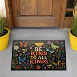 Kindness Doormat, Insect Floral Welcome Mat, Nature Entry Rug, Classroom Door Decor