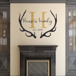 Deer Antlers Family Name Monogram Personalized Wall Decal Rustic Cabin Custom Forest Themed Antler Shed Home 013 - thumbnail 1