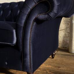 British Handmade 3 Seater Navy Blue Velvet Fabric Chesterfield Sofa - thumbnail 3