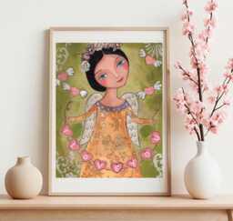 Angel Artwork, Painting, Acrylic Painting Art, Religious Saint Portrait, Portrait, Patron Angel, Folk Wall Deco For - thumbnail 1