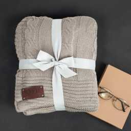 Personalized Cable Knit Blanket, Sherpa Throws, Cozy Christmas Gift, Engraved Leather Patch, Anniversary Mothers Day/Fathers Day Gift - thumbnail 2