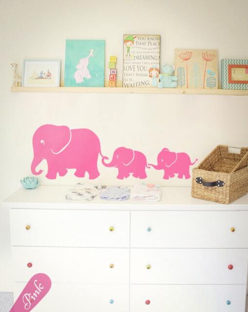 Elephant Family Wall Decal Cute Nursery Sticker Kids Room Art Tattoo Kw024 - image 1