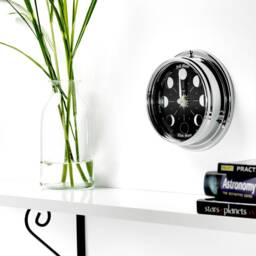 Tabic Prestige Handmade Moon Phase Clock in Chrome With Jet Black Dial Created A Mirrored Backdrop - thumbnail 2