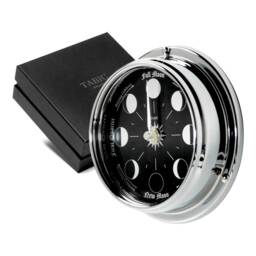 Tabic Prestige Handmade Moon Phase Clock in Chrome With Jet Black Dial Created A Mirrored Backdrop - thumbnail 1
