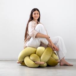 Knot Ottoman in Citron Velvet Fabric, Ottoman , Knot Floor Pillow, Modern Pouf, Cushion, Pouf Ottoman, Meditation
