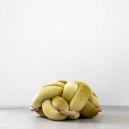 Knot Ottoman in Citron Velvet Fabric, Ottoman , Knot Floor Pillow, Modern Pouf, Cushion, Pouf Ottoman, Meditation - thumbnail 3