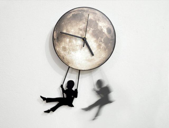 Boy Swinging On The Moon - Wall Clock With Pendulum Clock Unique Decor Gift Idea - image 1