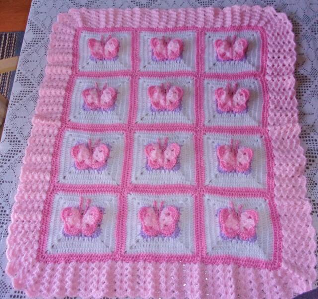 Crochet Baby Girl Blanket Afghan 3D Butterflies For Bassinet Or Crib Perfect For Butterfly Nursery, Shower Newborn Coming Home Gift - image 1