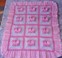 Crochet Baby Girl Blanket Afghan 3D Butterflies For Bassinet Or Crib Perfect For Butterfly Nursery, Shower Newborn Coming Home Gift - thumbnail 1
