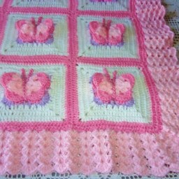 Crochet Baby Girl Blanket Afghan 3D Butterflies For Bassinet Or Crib Perfect For Butterfly Nursery, Shower Newborn Coming Home Gift - thumbnail 2