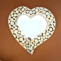 "Handmade Slice Rustic Teak Wood Wall Hanging Heart Shape Mirror Wooden Home Art Decor 13"" X13" - thumbnail 2