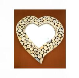 "Handmade Slice Rustic Teak Wood Wall Hanging Heart Shape Mirror Wooden Home Art Decor 13"" X13" - thumbnail 1