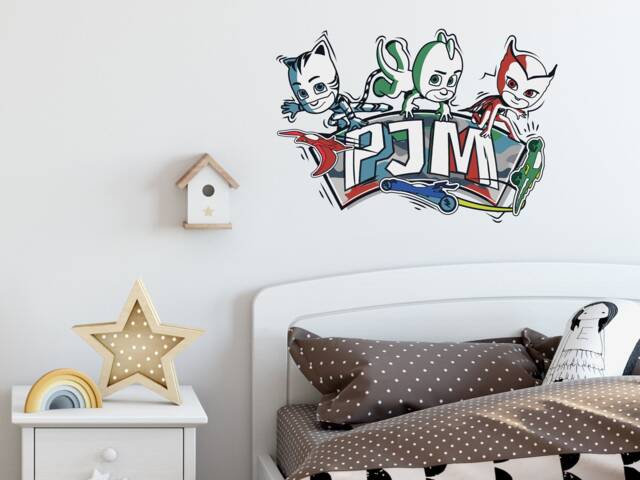 Pj Masks Doodles Wall Sticker, Decal, Pj Themed Bedroom, Masks Room - image 1