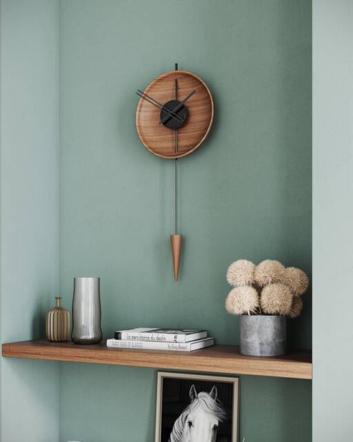Wood Pendulum Wall Clock - Orbit, Walnut Natural Design, Silent Modern Home Decor - image 1