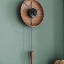 Wood Pendulum Wall Clock - Orbit, Walnut Natural Design, Silent Modern Home Decor - thumbnail 2