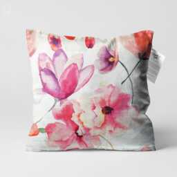 Pink Magnolias Chenille Pillow Cover - Double Sided Floral Throw Cushion - thumbnail 1