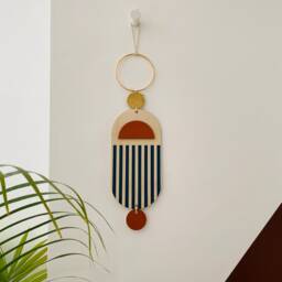 Rust Red & Teal Geometric Wall Hanging - Handmade Plywood Art - thumbnail 1
