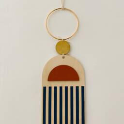 Rust Red & Teal Geometric Wall Hanging - Handmade Plywood Art - thumbnail 2