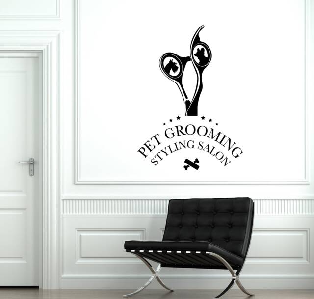 Pet Grooming Vinyl Wall Decal Styling Salon Dog Groomer Animal Care Center Scissors Stickers Mural - #2756Di - image 1